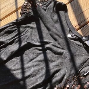 Black short sleeve blouse with gold sequin sleeves